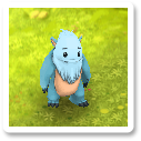 a bipedal, blue monster with a cream-colored belly. its head is particularly furry and it has small, cat-like ears.