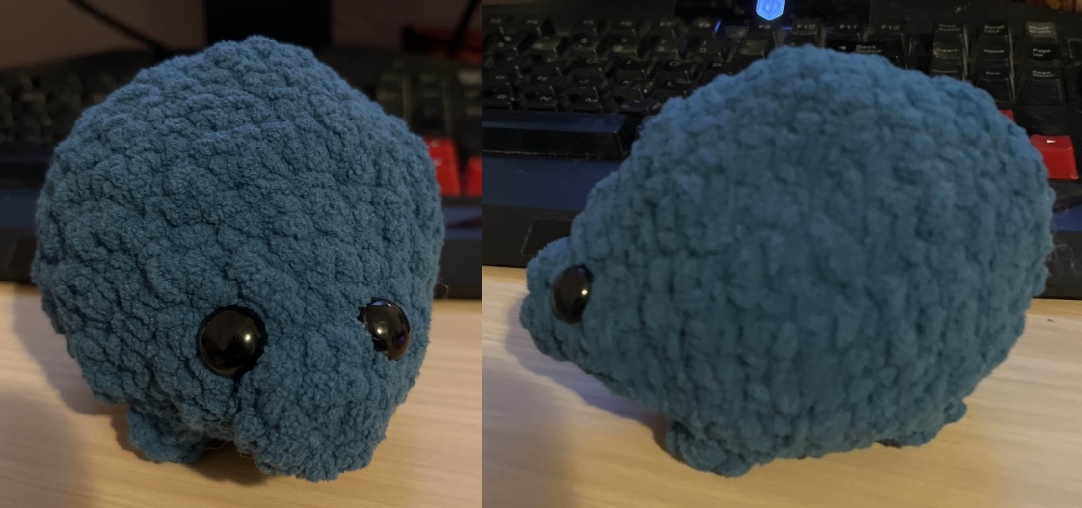 a roughly spherical crochet creature